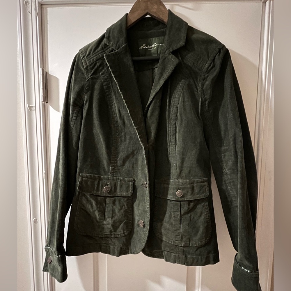 Eddie Bauer Women’s Corduroy Green button Blazer Size Small